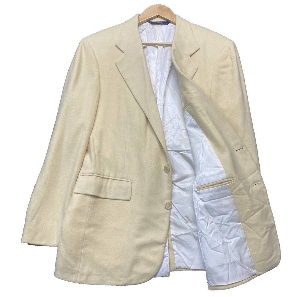 Vintage Polo Ralph Lauren Cashmere Blazer 39R Beige Preppy Sport Coat USA Made